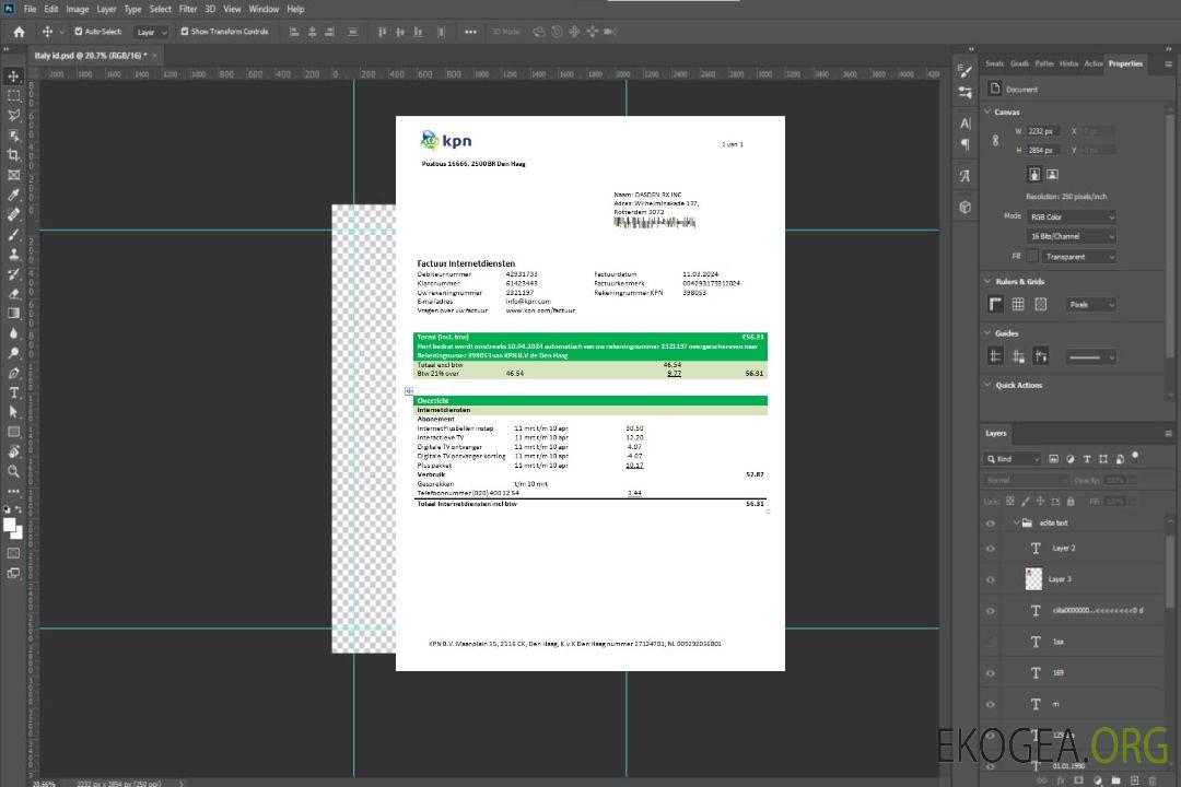 Modèle de facture de services publics KPN des Pays-Bas au format Word et PDF template Modèle de facture de services publics KPN des Pays-Bas au format Word et PDF template